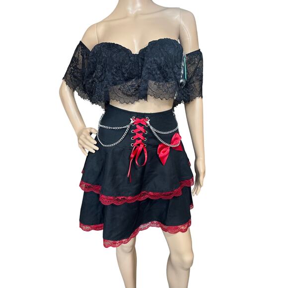 NWT Hot Topic Tiered Lace Chain Mini Skirt SZ Large Steampunk Gothic Whimsigoth - Picture 1 of 12